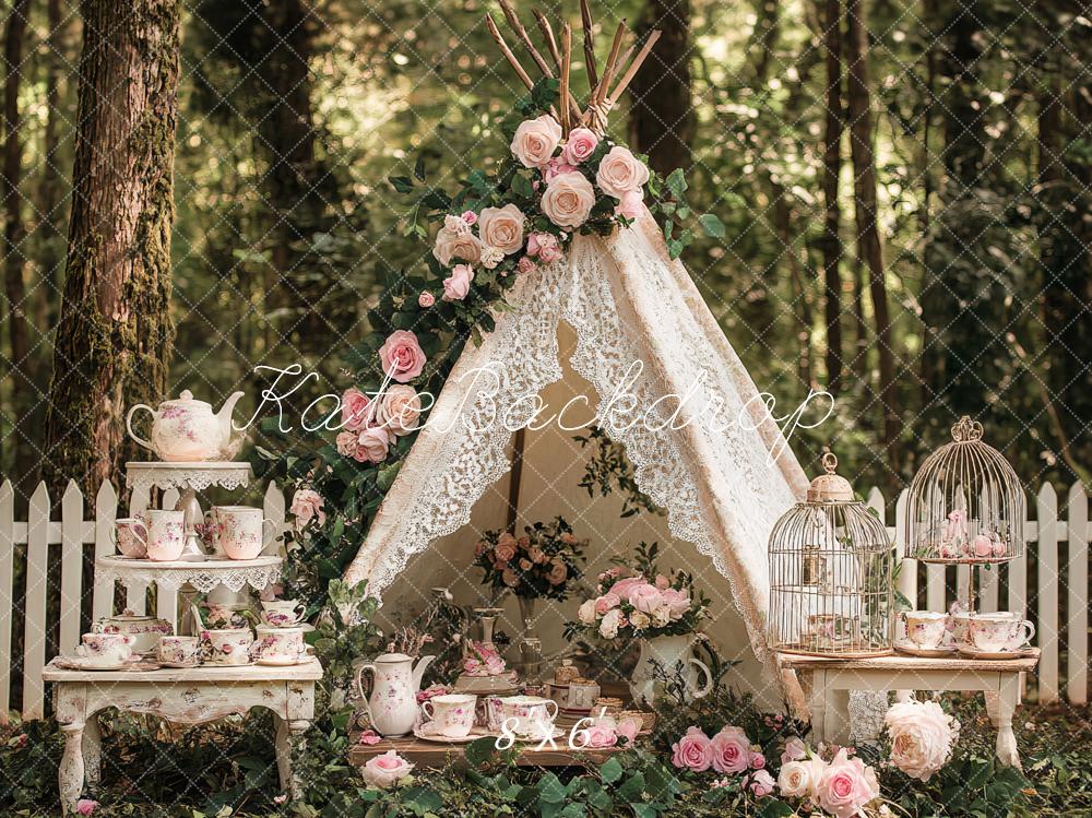 Kate Kinder Teepee Blumen Vintage Hintergrund Entworfen von Patty Roberts - Kate Backdrop.de