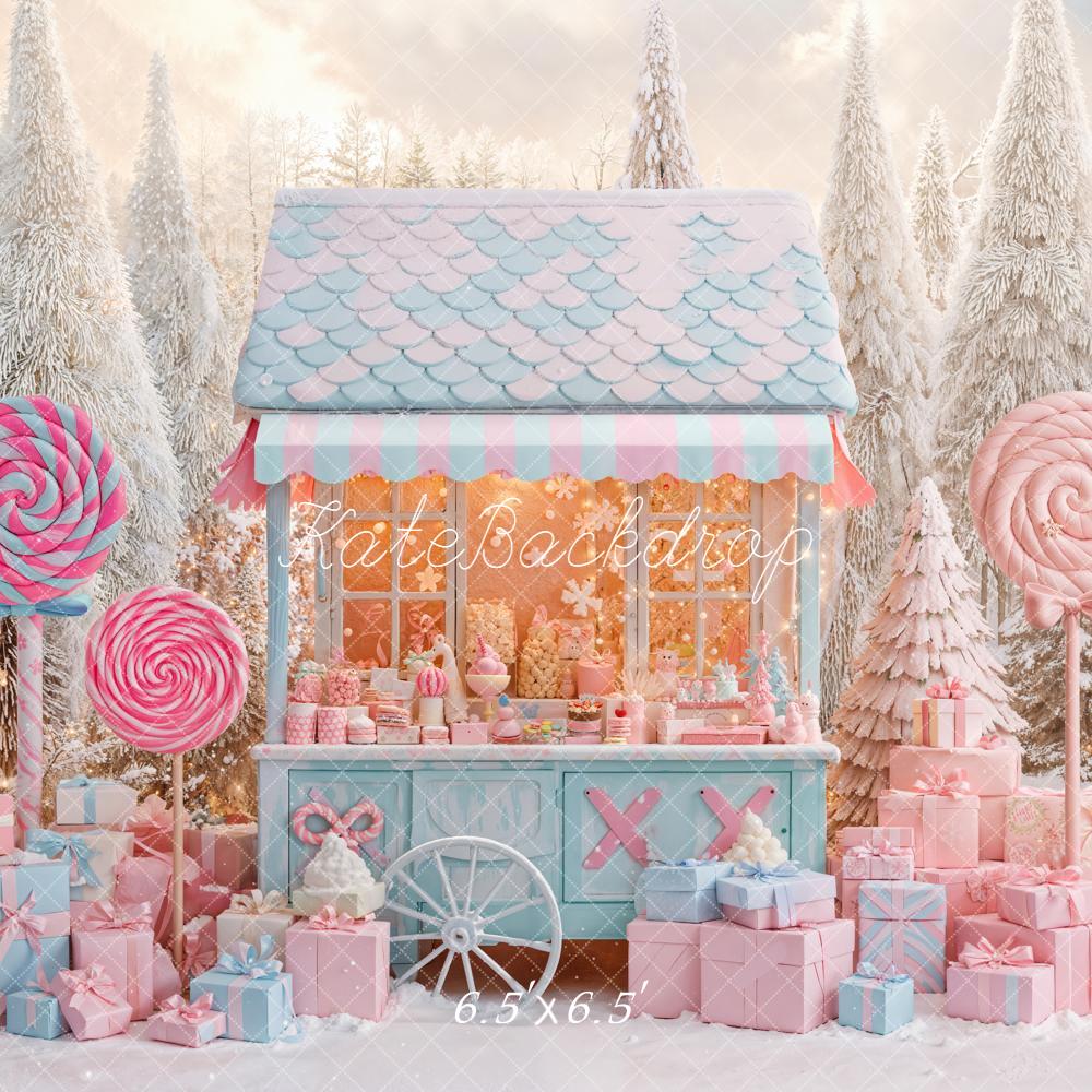 Kate Weihnachten Süßigkeitenhaus Geschenke Pastell Hintergrund Entworfen von Emetselch - Kate Backdrop.de