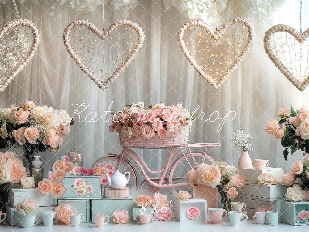 Kate Valentinstag Herzen Blumen Pastell Hintergrund Entworfen von Mini MakeBelieve - Kate Backdrop.de
