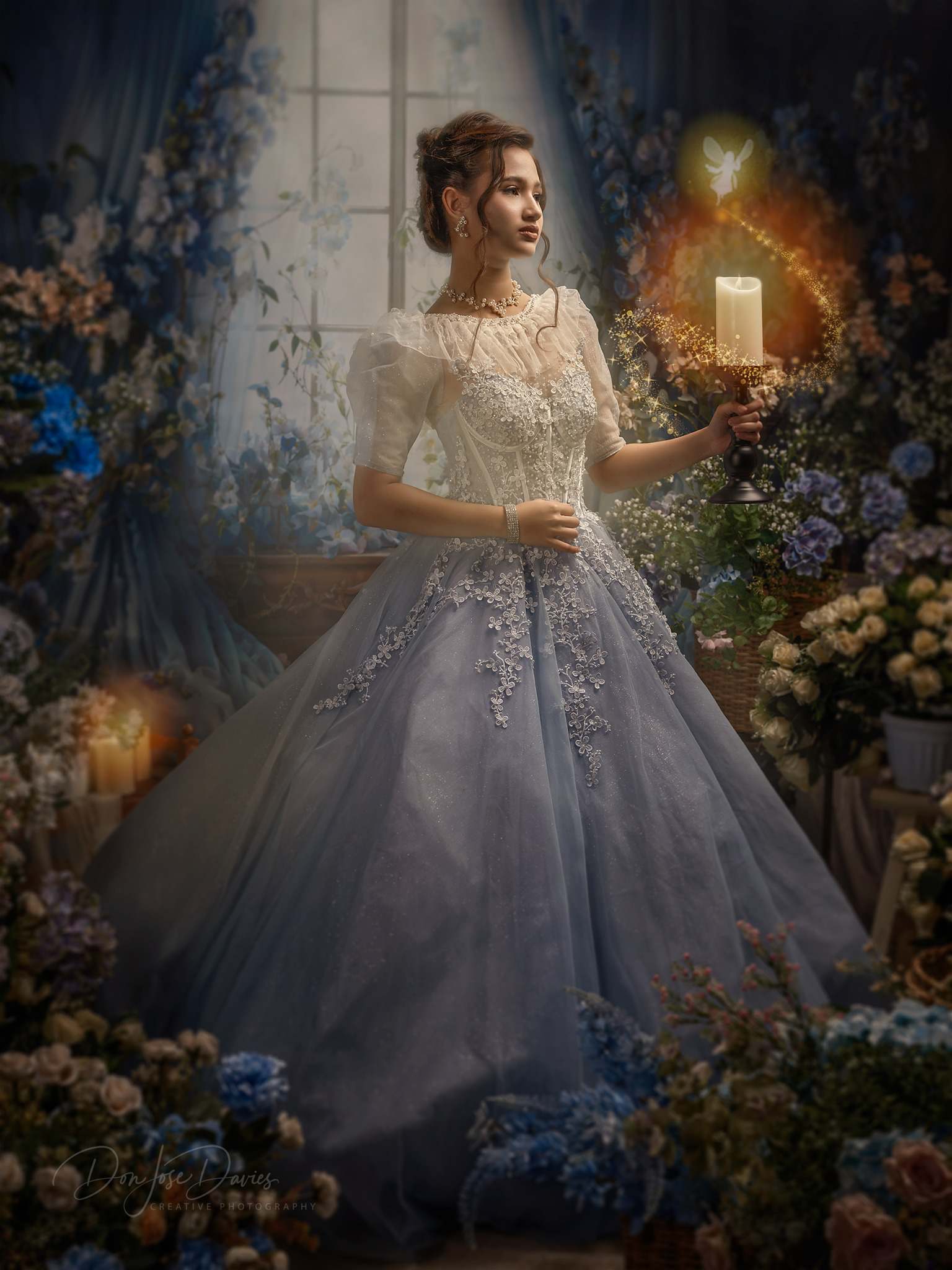 Kate Blaue Blume Vorhang Fenster Raum Hintergrund von Emetselch - Kate Backdrop.de