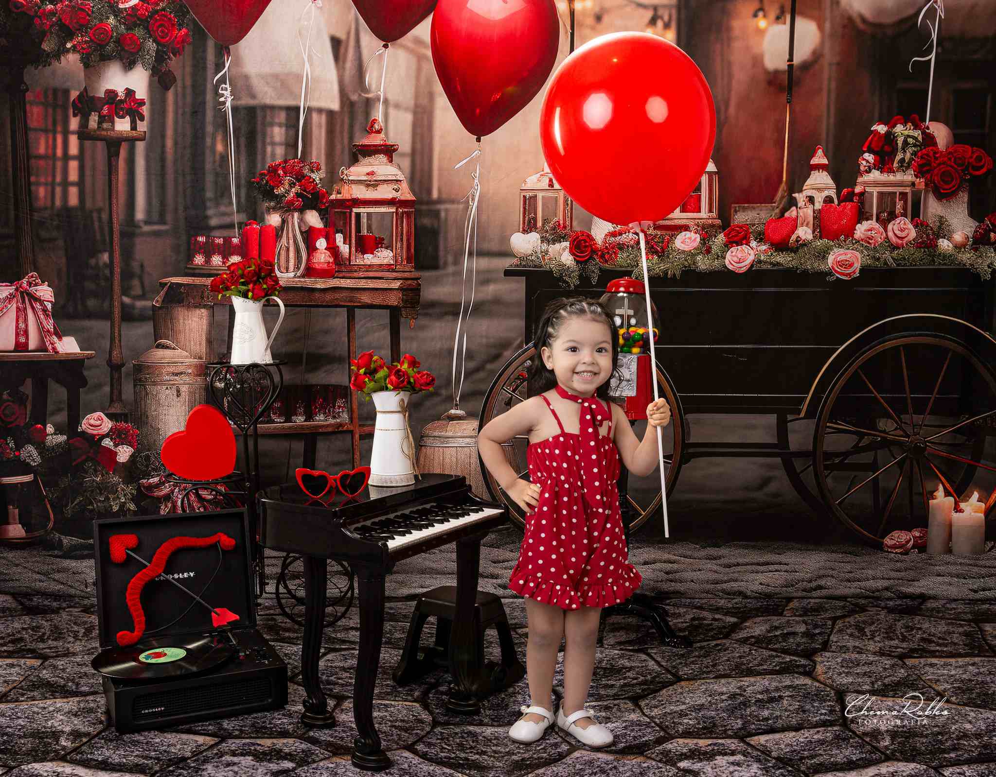 Kate Valentinstag Retro Straße Ballonwagen Hintergrund von Emetselch - Kate Backdrop.de