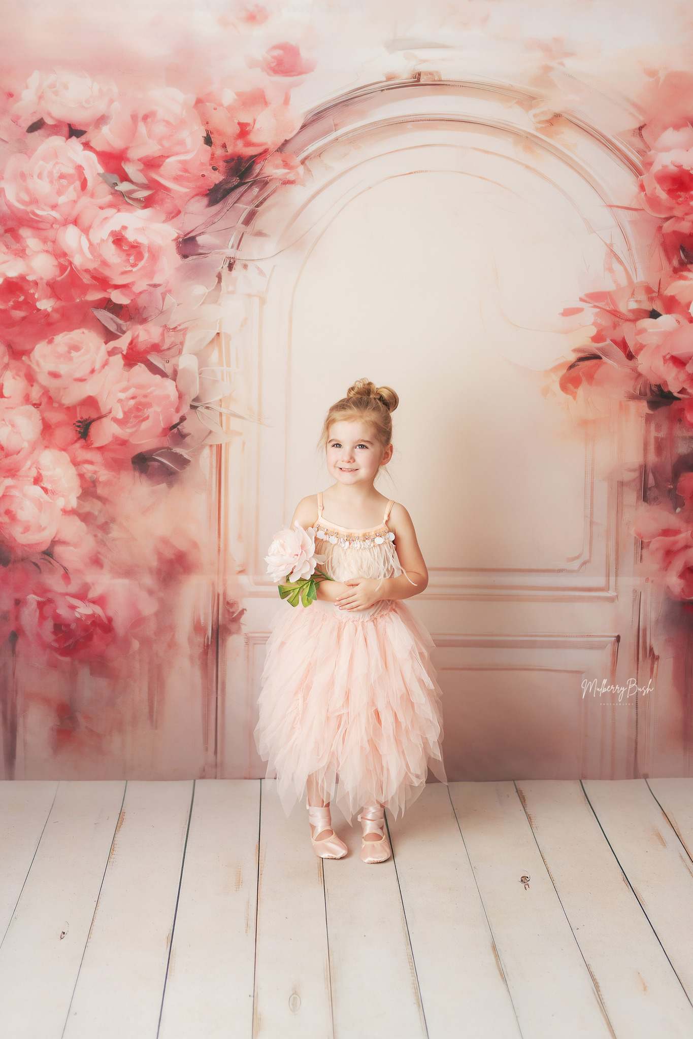 Kate Rosa Blumen Holztür Ölgemälde Stil Hintergrund von GQ - Kate Backdrop.de