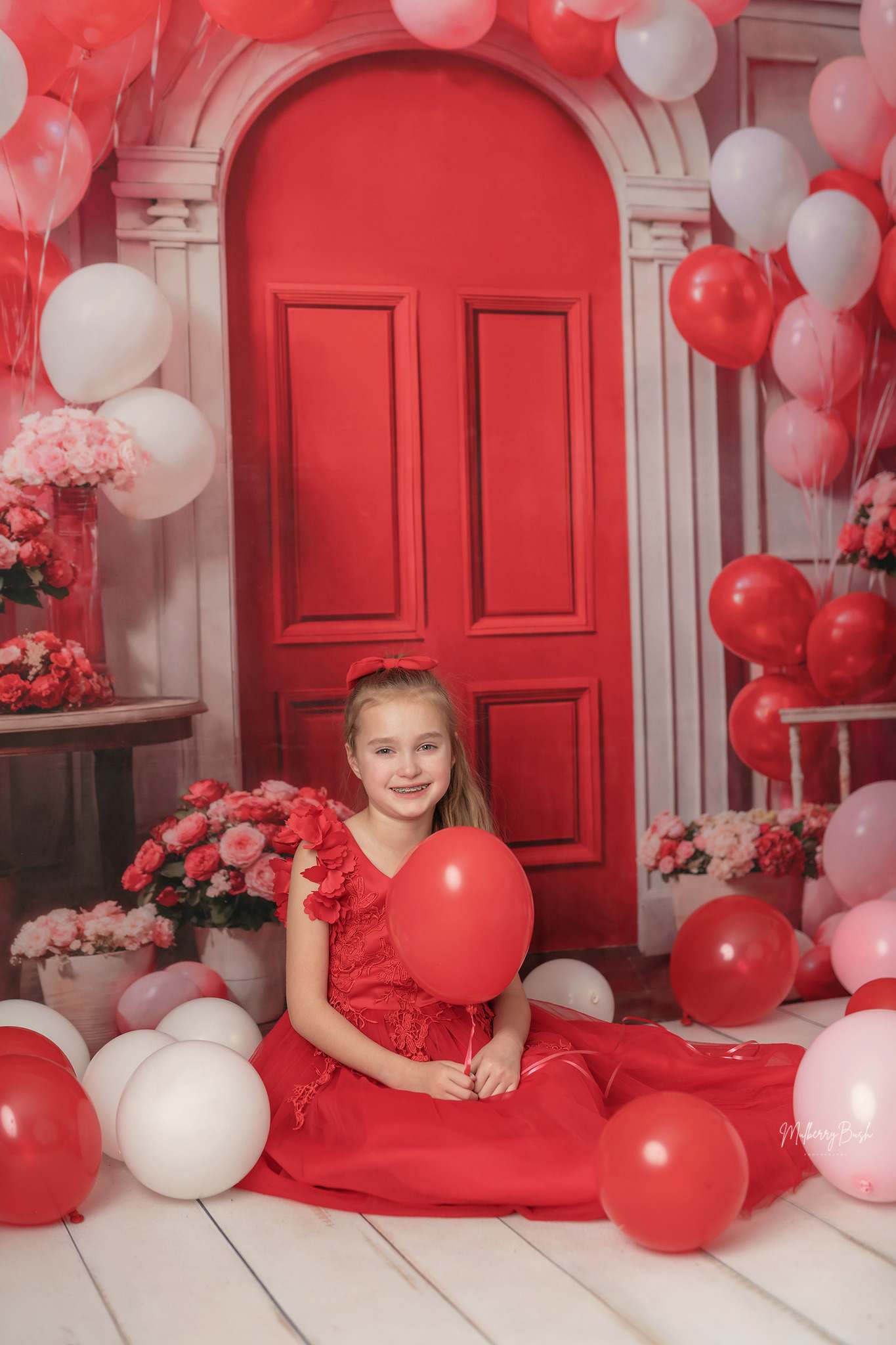 Kate Valentinstag Blumen Ballon Bogen Hintergrund von Emetselch - Kate Backdrop.de