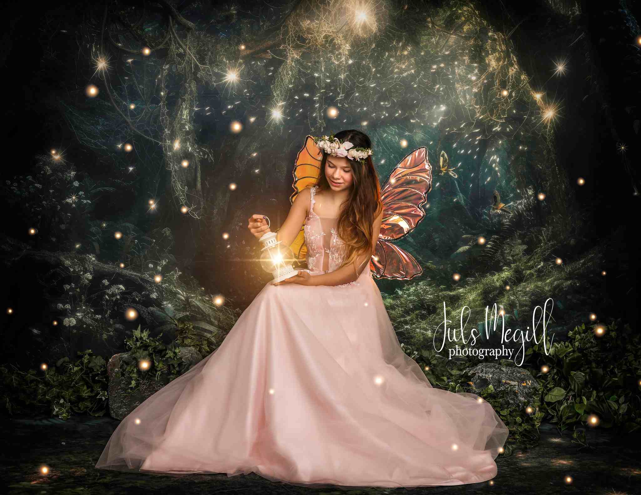 Super Sale-B Kate Fantasy Glühwürmchen Wald in der Nacht Hintergrund+Traum Erdgeschoss Hintergrund