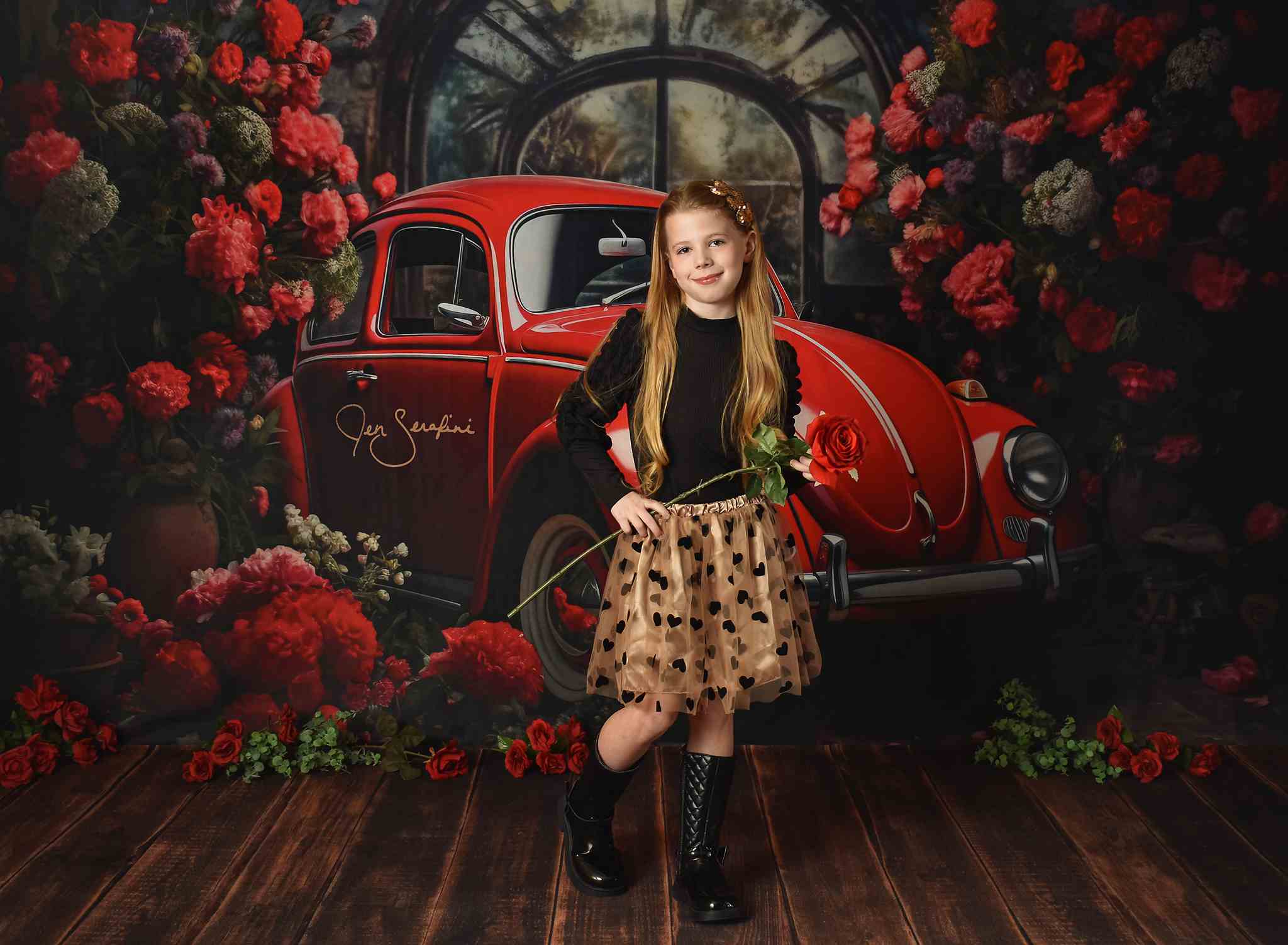 Kate Valentinstag Rotes Auto Hintergrund von Patty Roberts - Kate Backdrop.de
