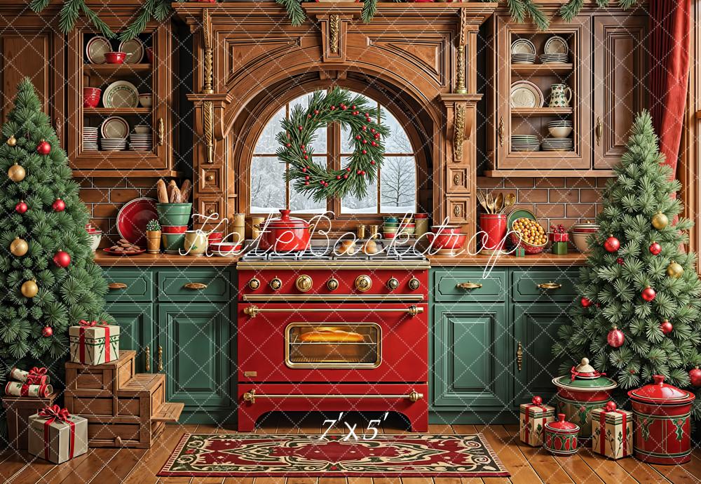 Kate Weihnachten Küche Weihnachtsbaum Rustikal Hintergrund Entworfen von Emetselch - Kate Backdrop.de