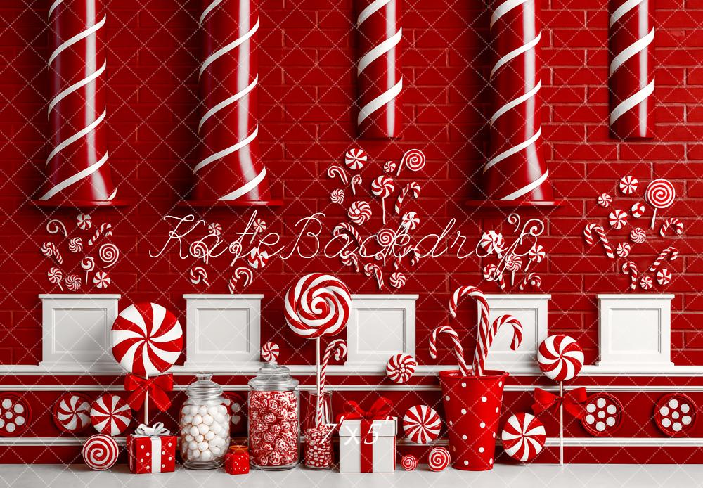 Kate Weihnachten Süßigkeiten Bonbons Rot Weiß Hintergrund Entworfen von Patty Roberts - Kate Backdrop.de
