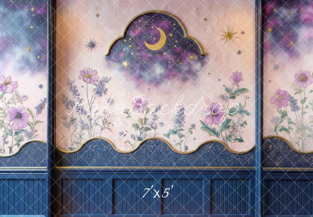 Kate Nacht Himmel Mond Sterne Blumen Hintergrund Entworfen von Mini MakeBelieve - Kate Backdrop.de