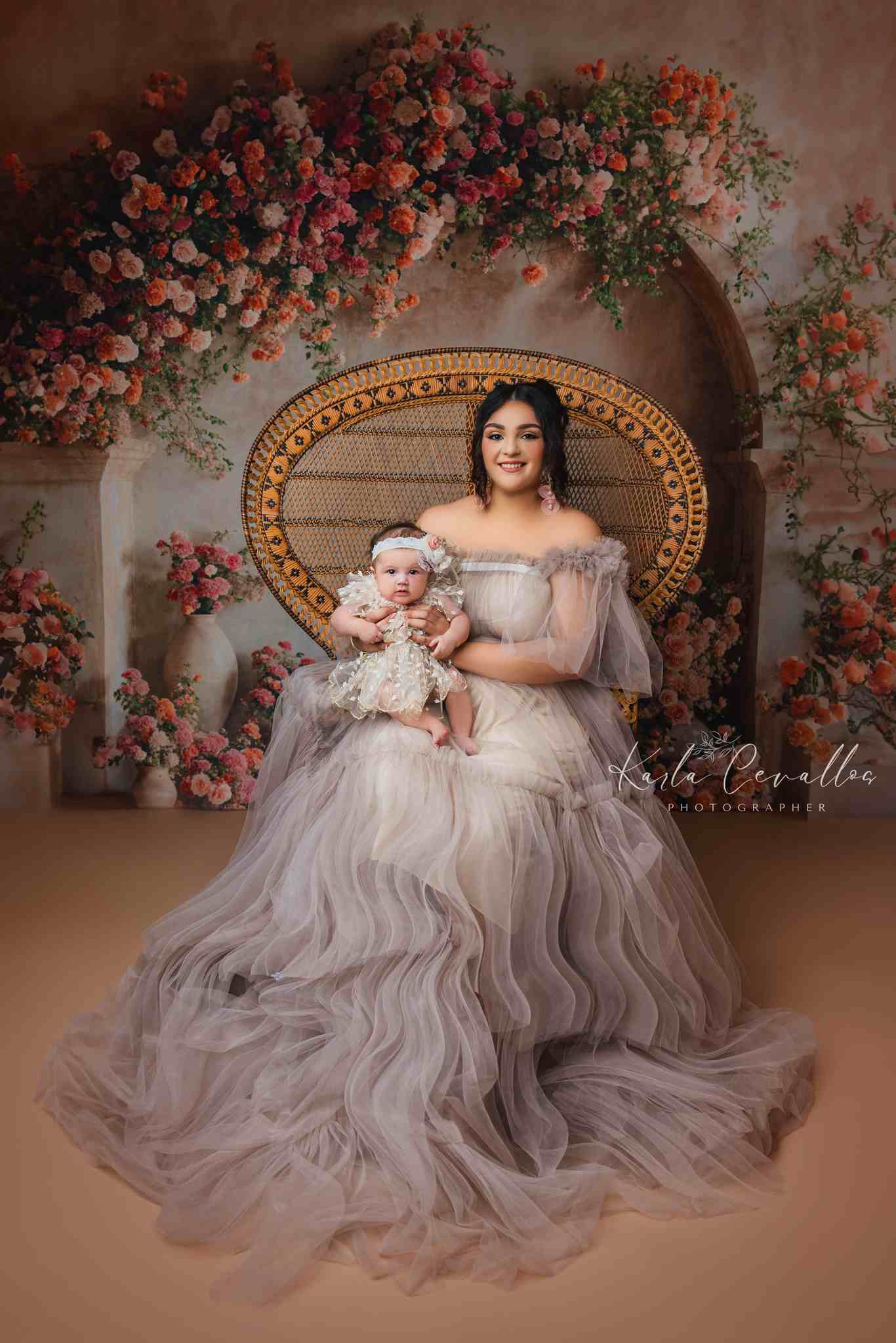 Kate Frühling Rosa und Orangene Blumen Bogen Wandhintergrund von Emetselch - Kate Backdrop.de