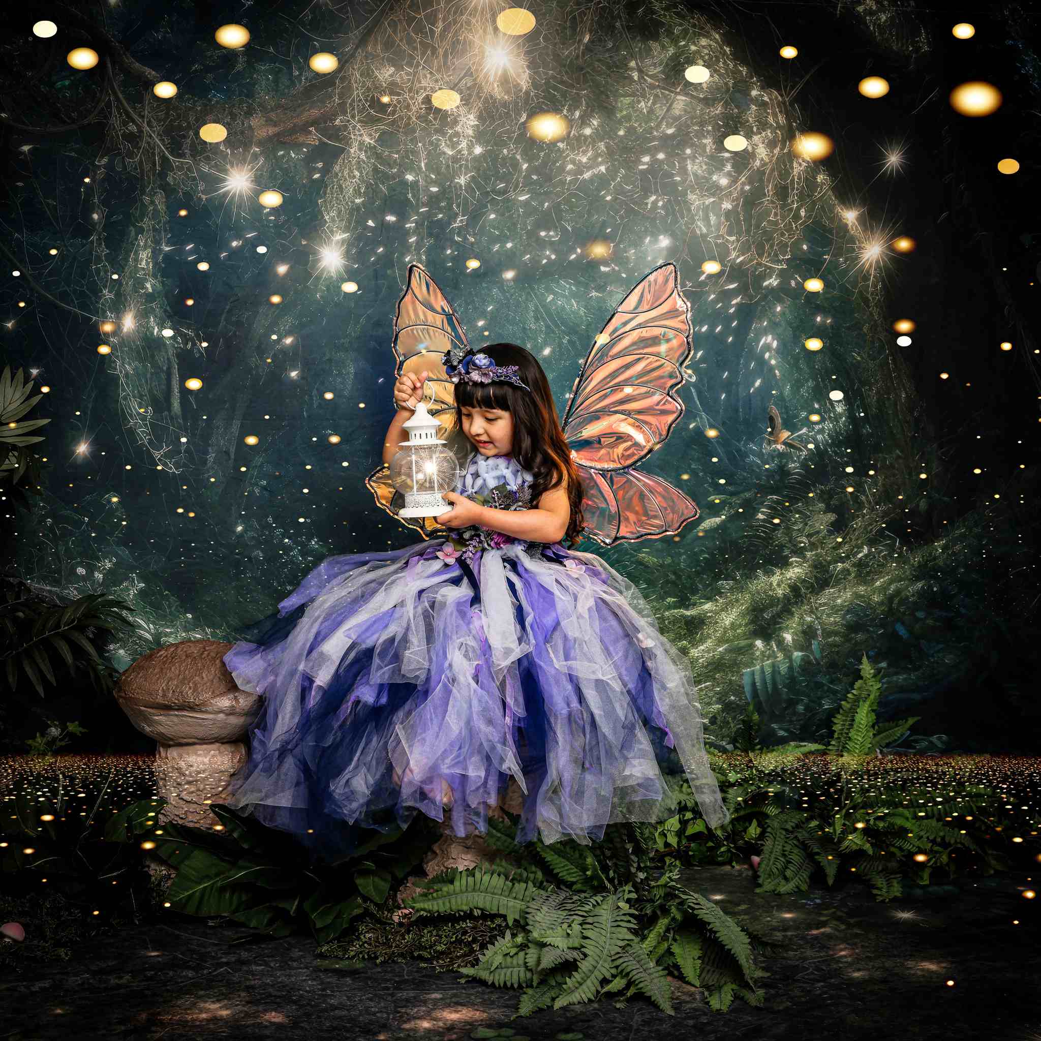 Kate Fantasy Glühwürmchen Wald in der Nacht Hintergrund+Traum Erdgeschoss Hintergrund