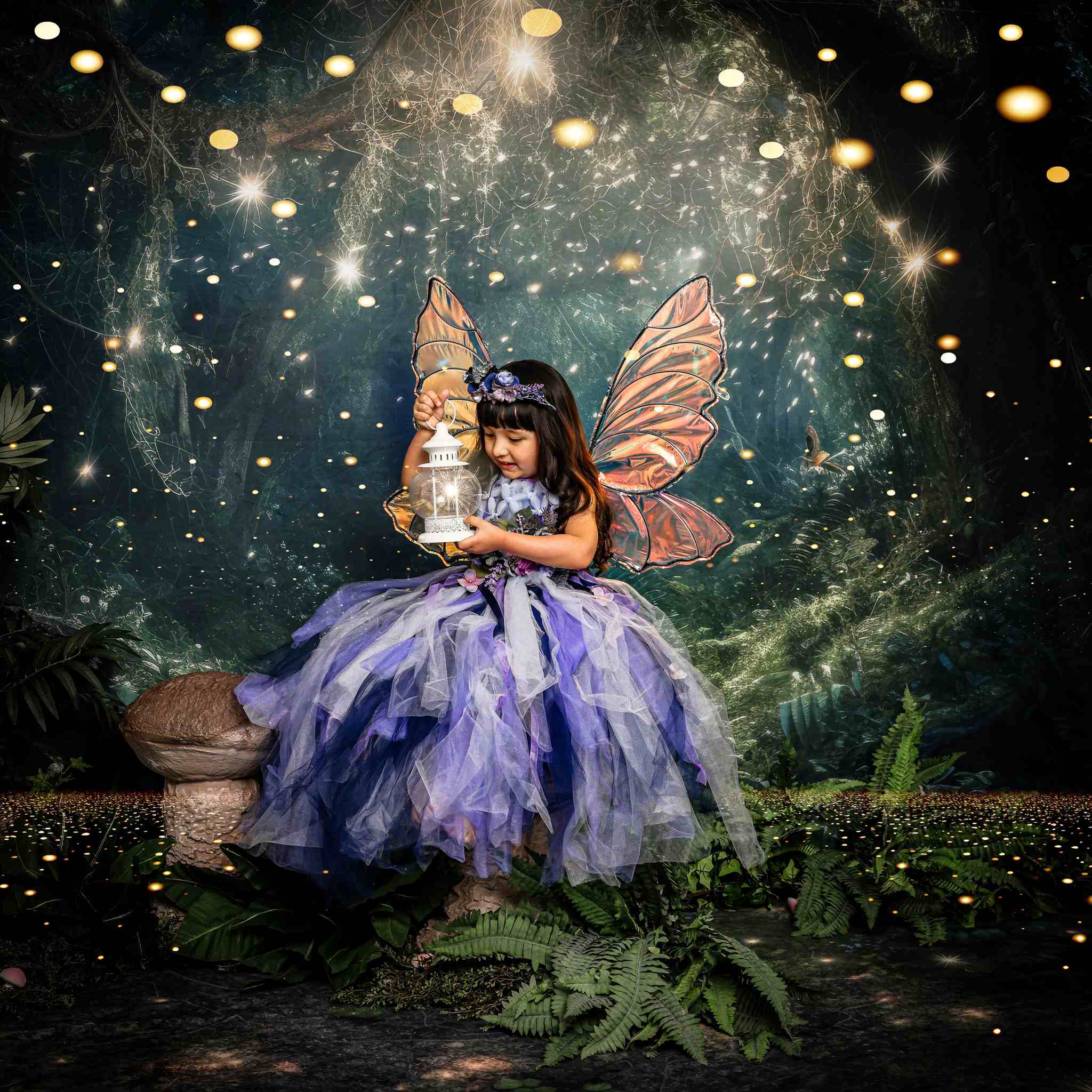 Kate Fantasy Glühwürmchen Wald in der Nacht Hintergrund+Traum Erdgeschoss Hintergrund - Kate Backdrop.de