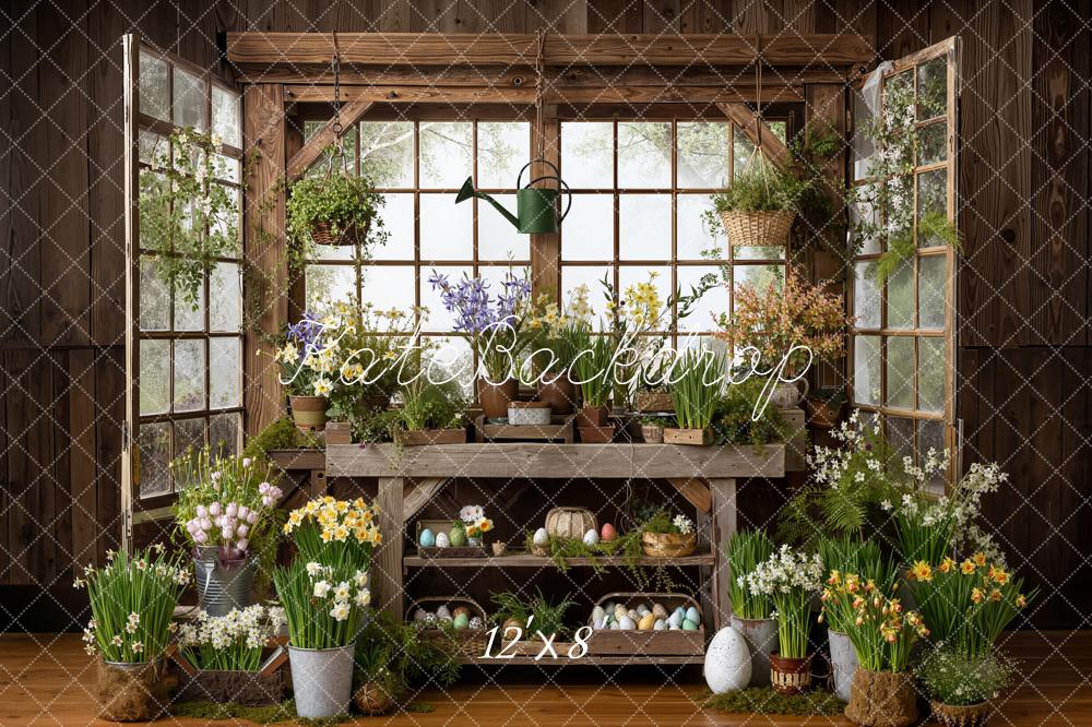 Kate Ostern Fenster Blumen Rustic Fleece Hintergrund Entworfen von Emetselch