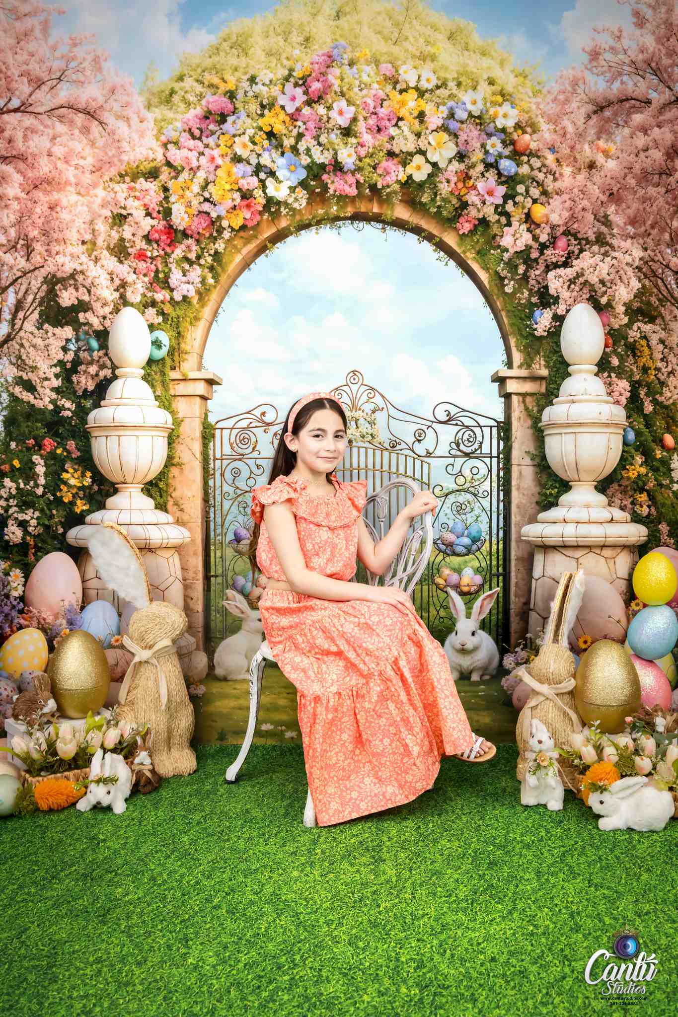 Kate Osterhase Bunte Blumen Bogen Hintergrund von Chain Photography - Kate Backdrop.de
