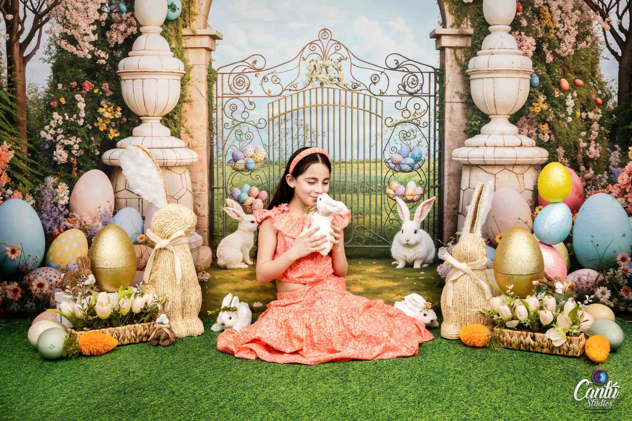 Kate Osterhase Bunte Blumen Bogen Hintergrund von Chain Photography - Kate Backdrop.de