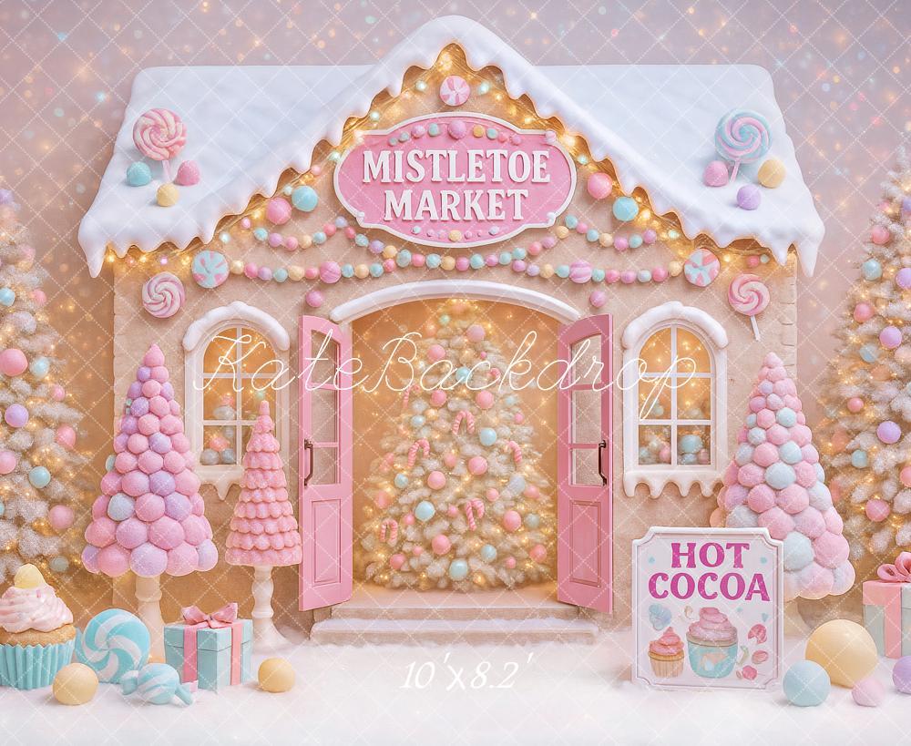 Kate Weihnachten Lebkuchenhaus Süßigkeiten Pastell Hintergrund Entworfen von Ashley Paul