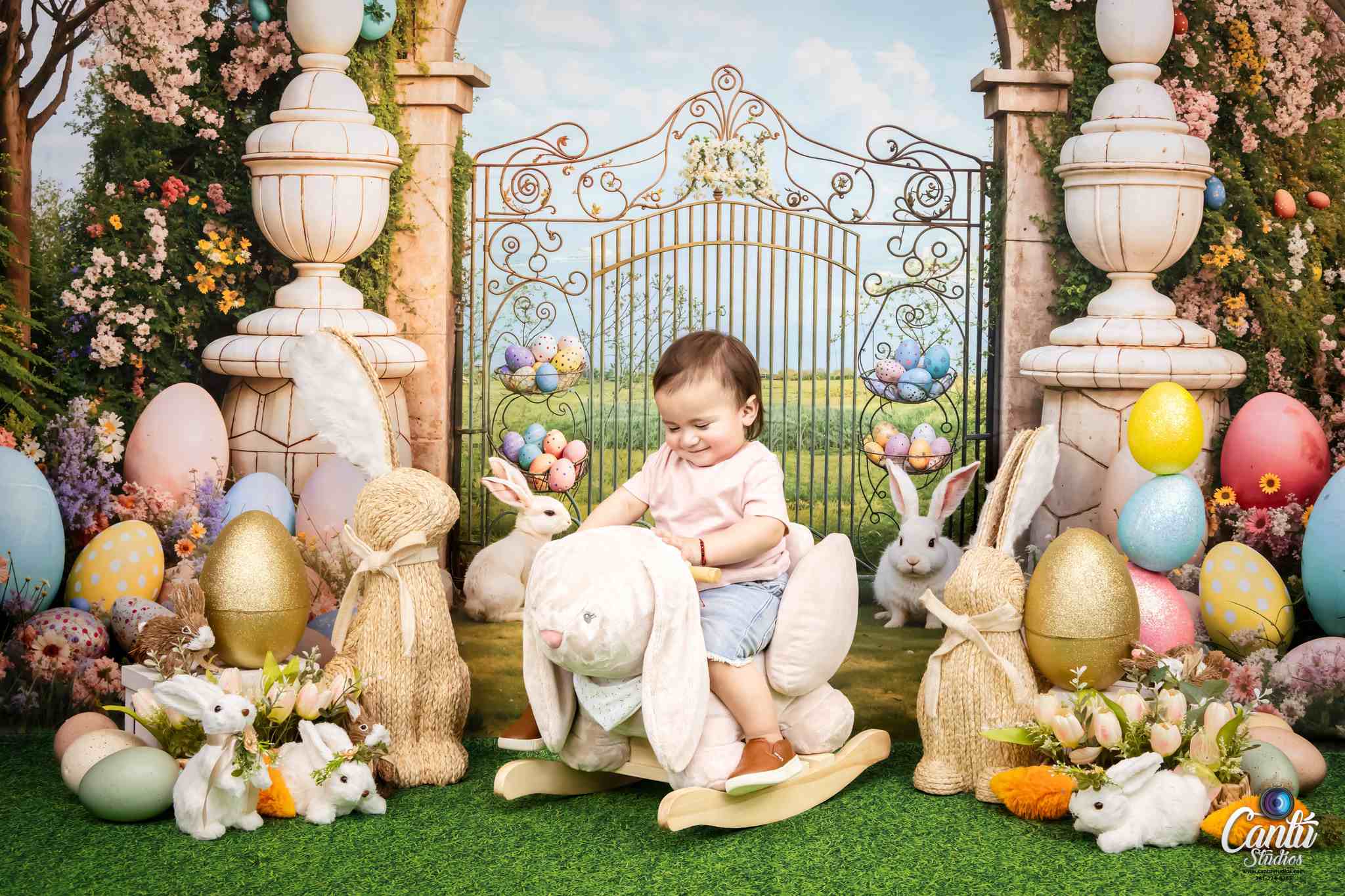 Kate Osterhase Bunte Blumen Bogen Hintergrund von Chain Photography - Kate Backdrop.de