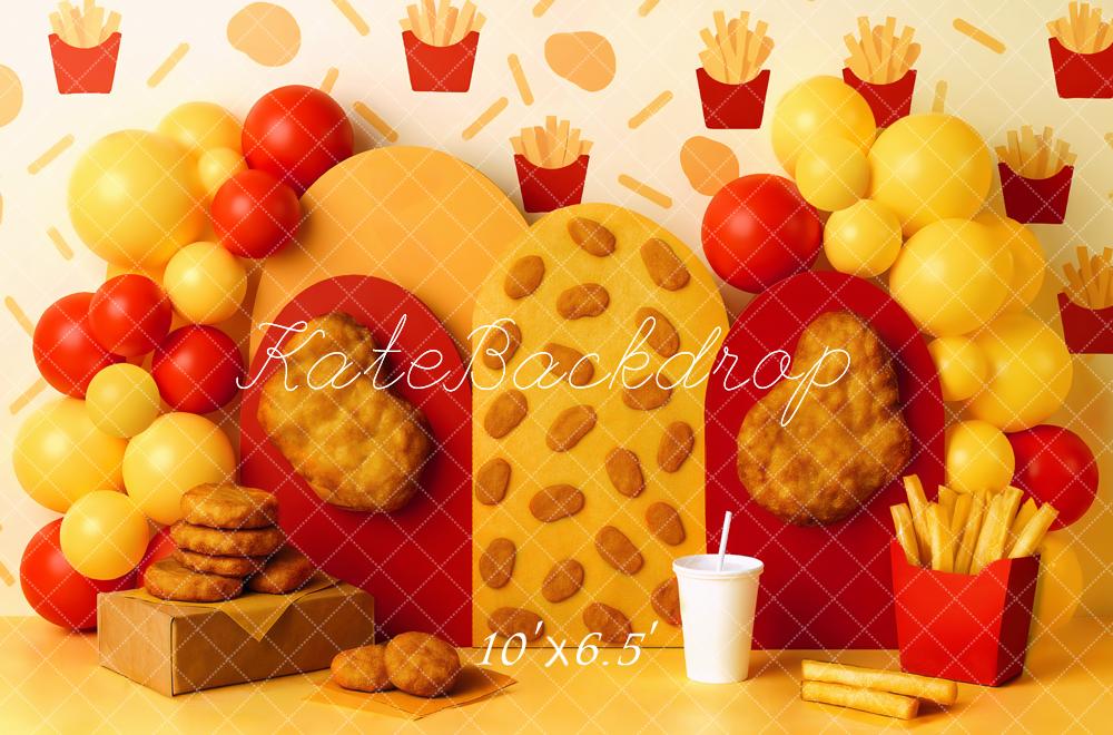 Kate Fast Food Pommes Nuggets Ballons Hintergrund Entworfen von Mini MakeBelieve - Kate Backdrop.de