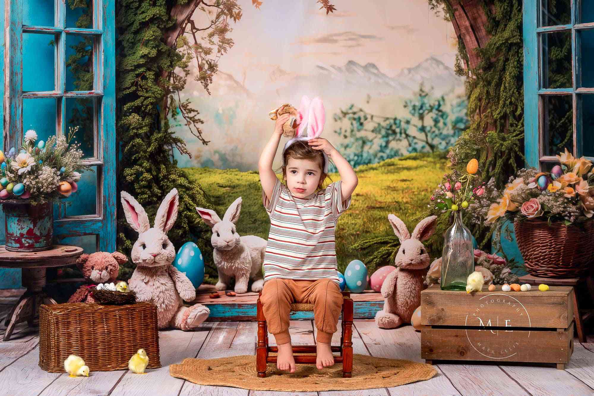 Kate Osterhase Fensteransicht Hintergrund+Weißer Holzboden Hintergrund - Kate Backdrop.de
