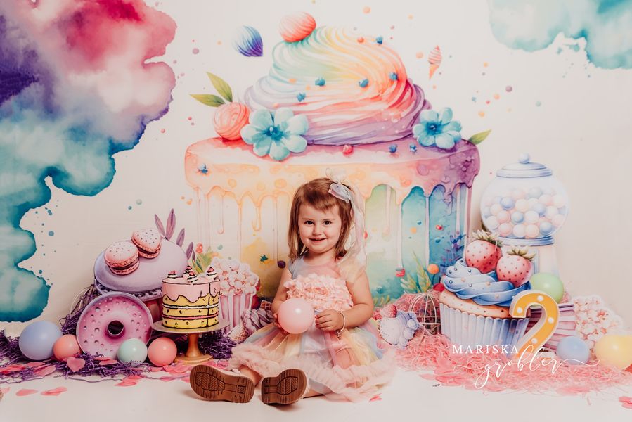 Kate Regenbogen Bunte Torte Floral Hintergrund von Patty Roberts - Kate Backdrop.de