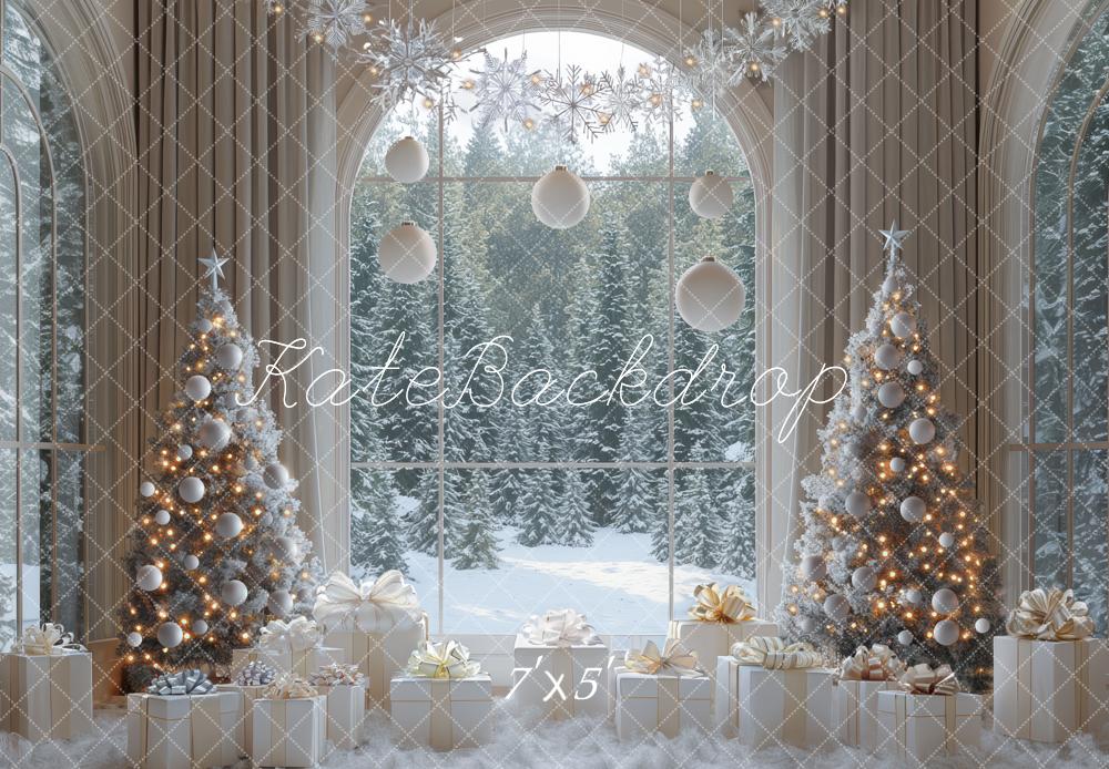 Kate Weihnachten Fenster Weihnachtsbaum Weiß Hintergrund Entworfen von Mini MakeBelieve - Kate Backdrop.de