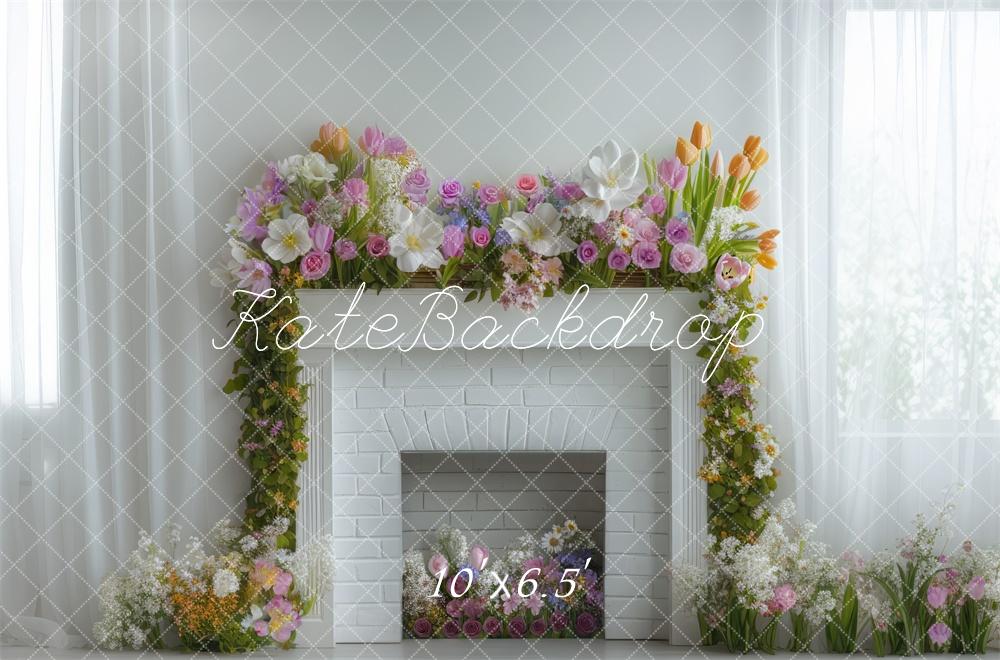 Kate Frühling Blumen Kamin Weiß Hintergrund Entworfen von Mini MakeBelieve - Kate Backdrop.de