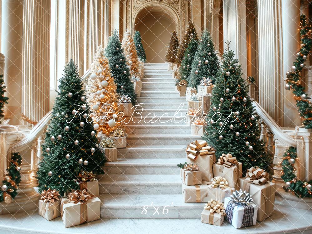 Kate Weihnachten Treppe Geschenke Tannenbaum Hintergrund Entworfen von Mini MakeBelieve - Kate Backdrop.de