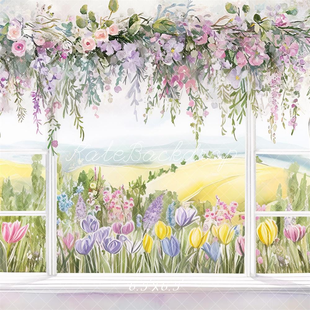 Kate Frühling Fenster Blumenstrauß Aquarell Hintergrund Entworfen von Mini MakeBelieve - Kate Backdrop.de