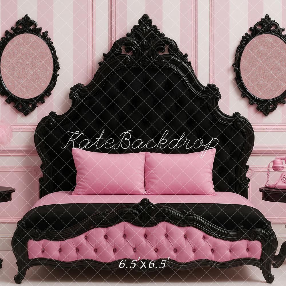 Kate Mädchenzimmer Barock Bett Rosa Hintergrund Entworfen von Ashley Paul - Kate Backdrop.de
