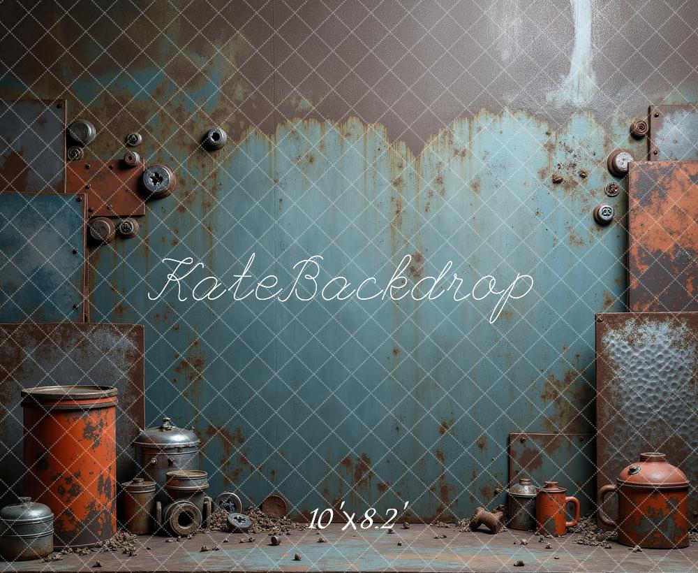 Kate Industriell Metallobjekte Rostoptik Hintergrund Entworfen von Laura Bybee - Kate Backdrop.de