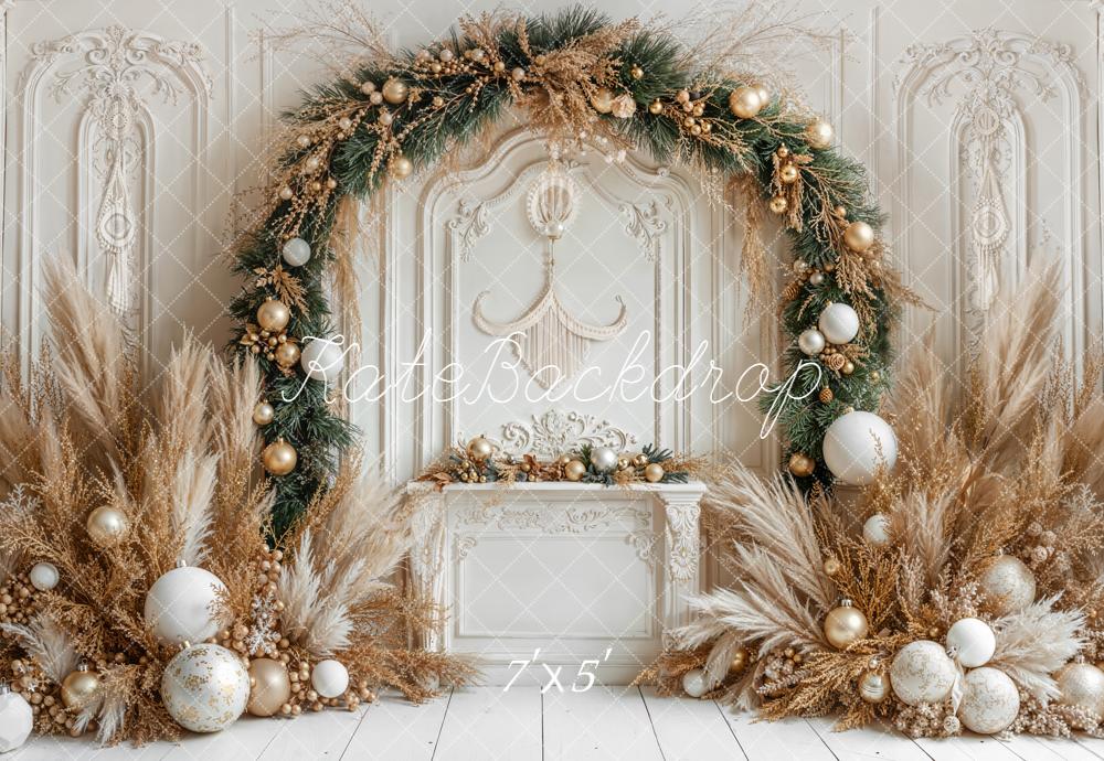 Kate Weihnachten Kamin Kranz Gold Hintergrund Entworfen von Emetselch - Kate Backdrop.de