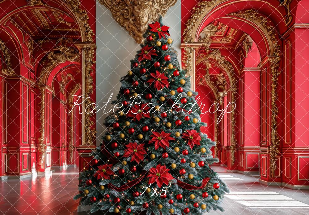 Kate Weihnachten Weihnachtsbaum Palast Rot Hintergrund Entworfen von Mini MakeBelieve - Kate Backdrop.de