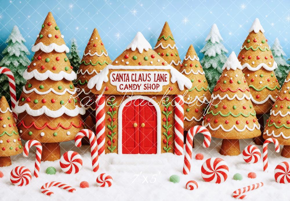 Kate Weihnachten Lebkuchenhaus Zuckerstangen Süßigkeiten Hintergrund Entworfen von Patty Roberts - Kate Backdrop.de