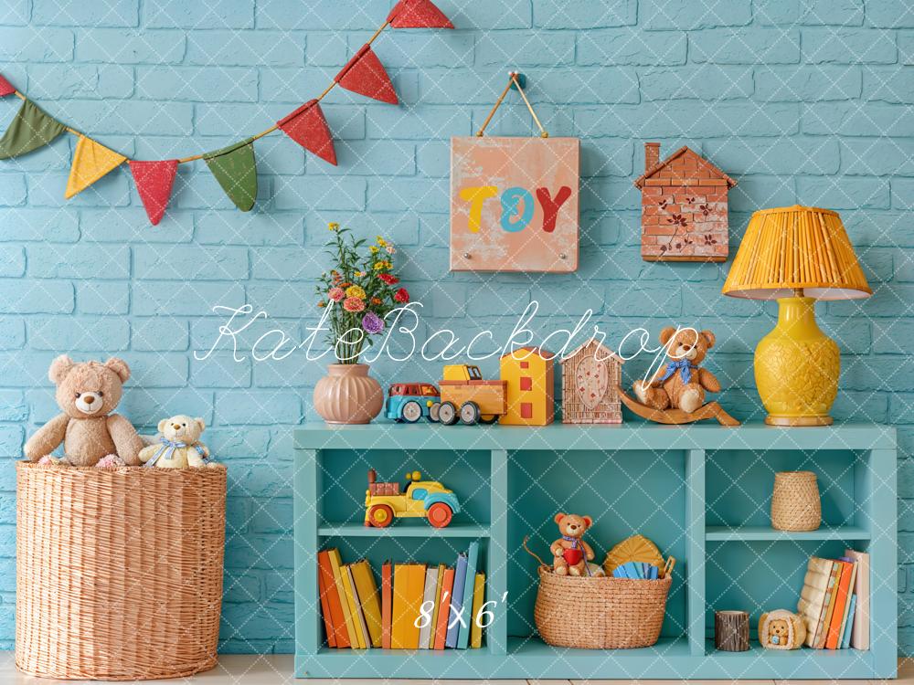 Kate Kinder Spielzimmer Spielzeug Blau Fleece Hintergrund Entworfen von Emetselch