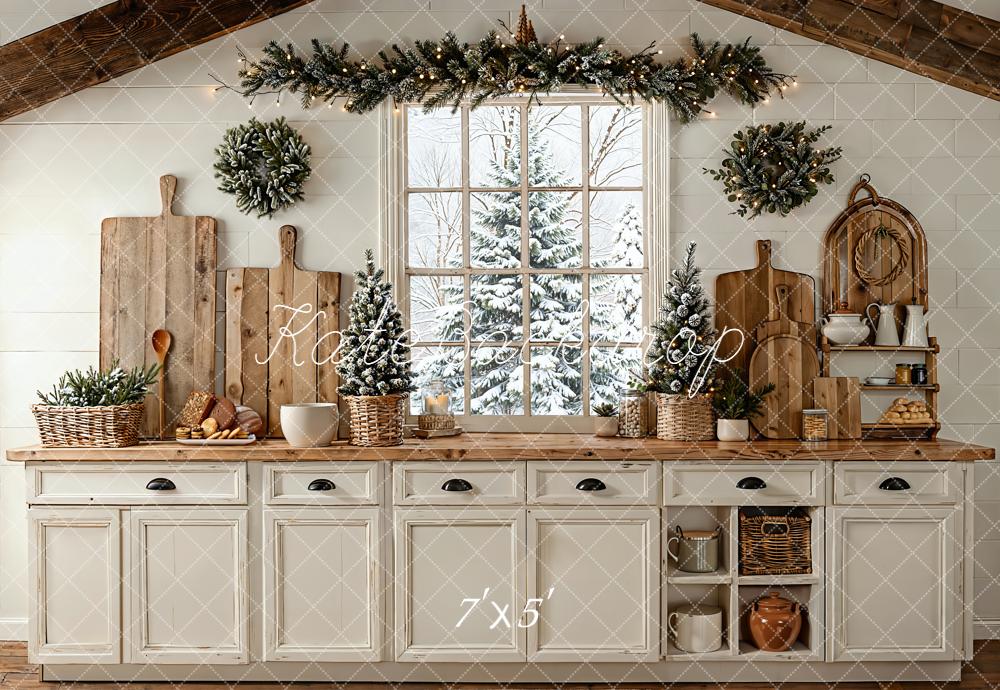 Kate Weihnachten Küche Fenster Rustikal Hintergrund Entworfen von Emetselch - Kate Backdrop.de