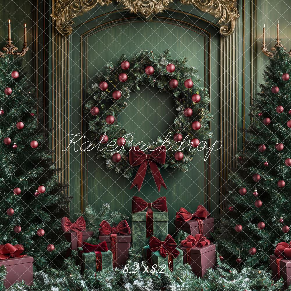 Kate Weihnachten Tannenbaum Geschenkboxen Grün Hintergrund Entworfen von Mini MakeBelieve - Kate Backdrop.de