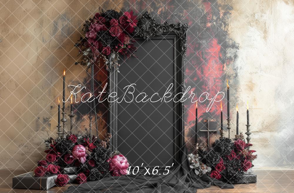 Kate Gothic Spiegel Blumen Kerzen Dunkel Hintergrund Entworfen von Mini MakeBelieve - Kate Backdrop.de