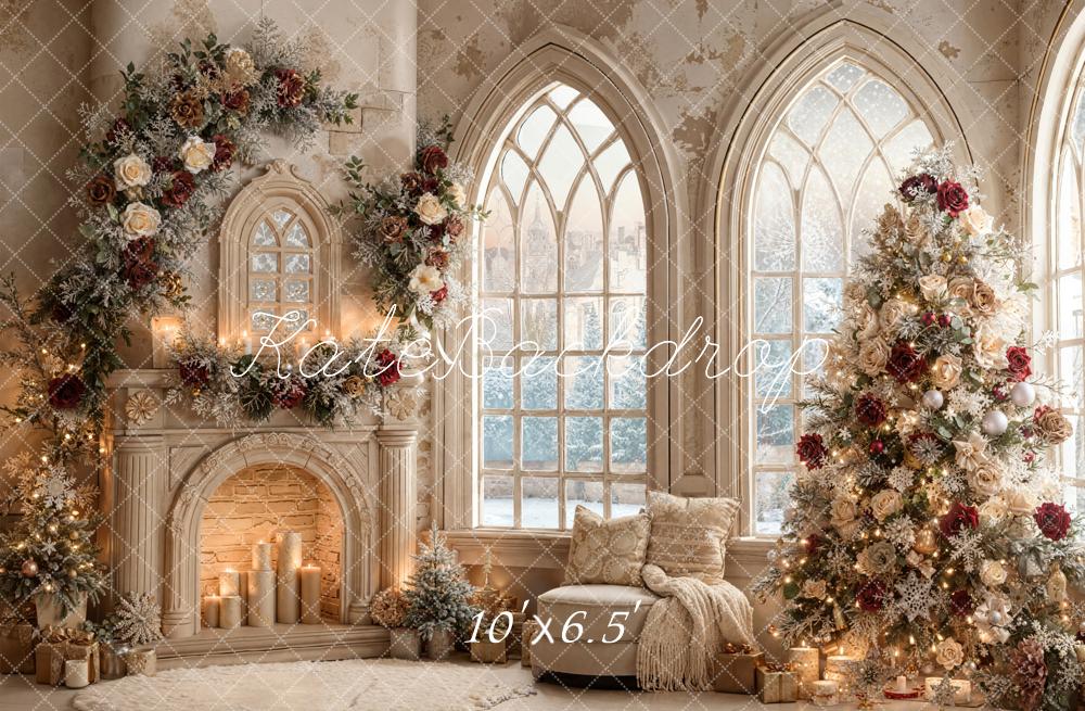 Kate Weihnachten Kamin Weihnachtsbaum Blumen Creme Fleece Hintergrund Entworfen von Emetselch