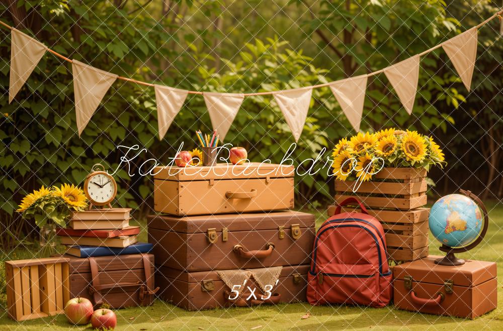 Kate Zurück zur Schule/Abschluss Draußen Sonnenblume Globus Hintergrund Entworfen von Emetselch - Kate Backdrop.de