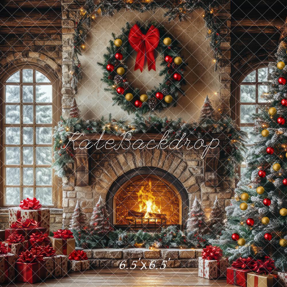 Kate Weihnachten Kamin Weihnachtsbaum Geschenke Hintergrund Entworfen von Mini MakeBelieve - Kate Backdrop.de
