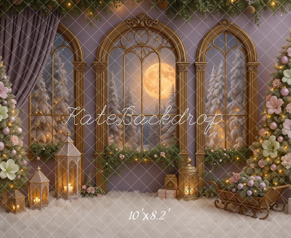 Kate Weihnachten Fenster Weihnachtsbäume Pastell Hintergrund Entworfen von Ashley Paul - Kate Backdrop.de