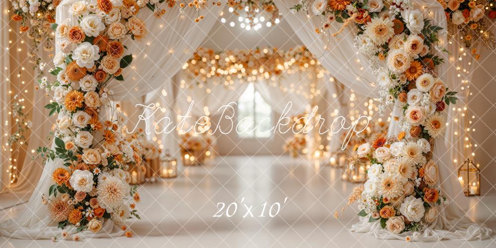 Kate Hochzeit Blumenbogen Lichter Creme Hintergrund Entworfen von Emetselch - Kate Backdrop.de