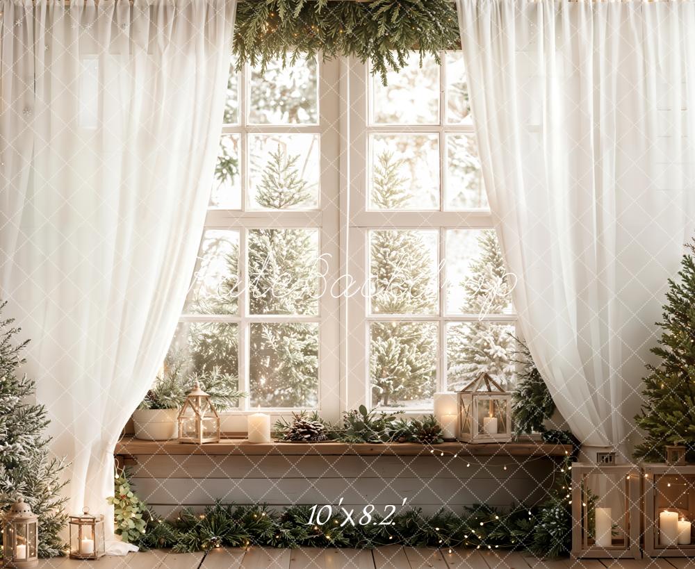 Kate Weihnachten Fenster Tannen Weiß Hintergrund Entworfen von Emetselch - Kate Backdrop.de