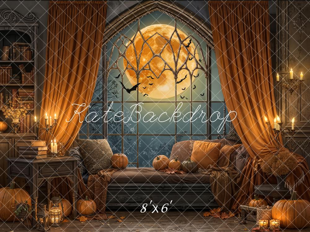 Kate Halloween Kürbis Fenster Mond Orange Fleece Hintergrund Entworfen von Emetselch - Kate Backdrop.de