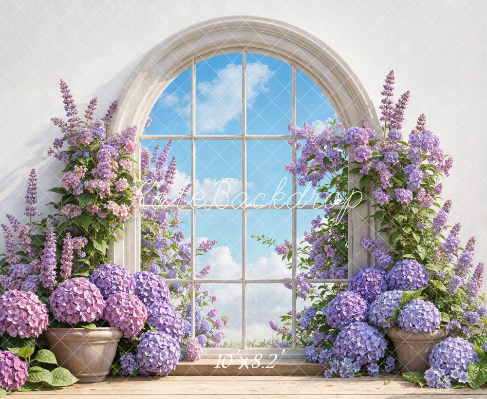 Kate Frühling Fenster Hortensien Lila Hintergrund Entworfen von Emetselch - Kate Backdrop.de