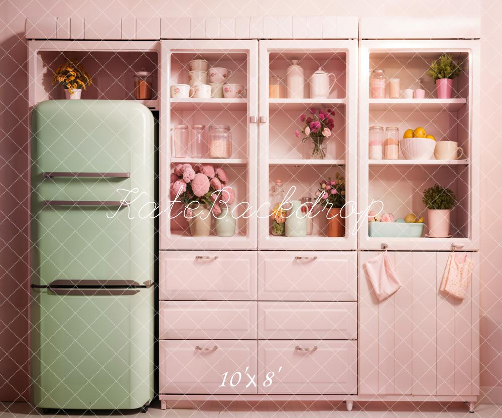 Kate Küche Retro Kühlschrank Pastellrosa Hintergrund Entworfen von Emetselch - Kate Backdrop.de