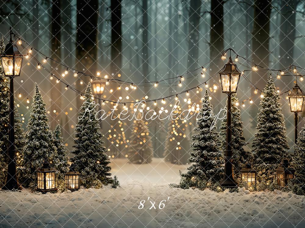 Kate Weihnachten Winterwald Lichterketten Romantisch Fleece Hintergrund Entworfen von Emetselch - Kate Backdrop.de