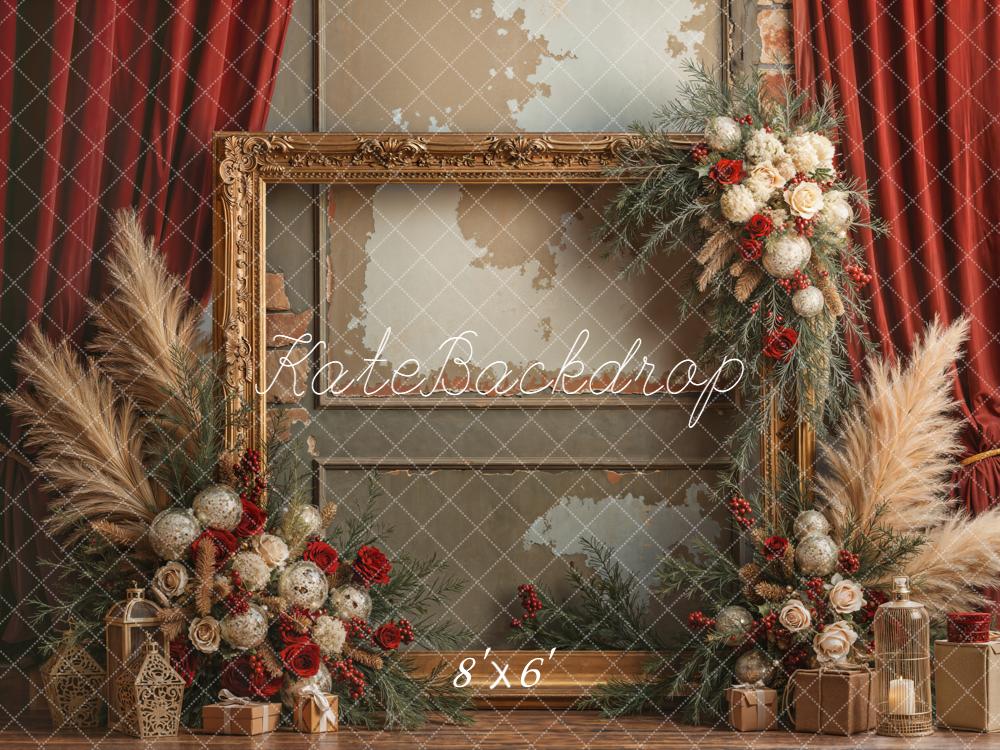 Kate Weihnachten Vintage Rahmen Festliche Blumen Fleece Hintergrund Entworfen von Emetselch - Kate Backdrop.de