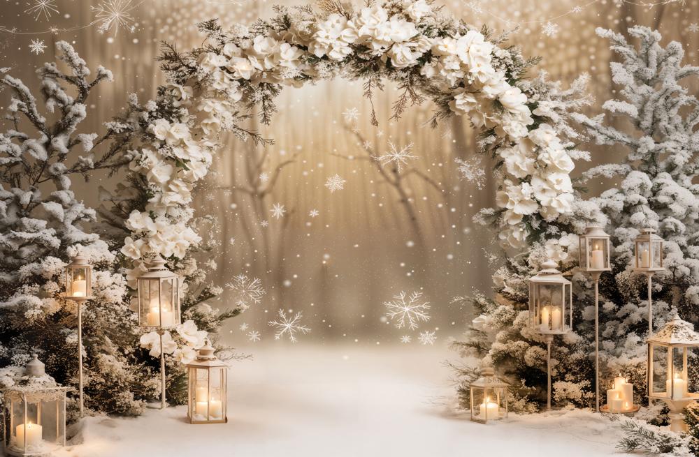 Kate Weihnachten Blumenbogen Schnee Warmlicht Fleece Hintergrund Entworfen von Emetselch
