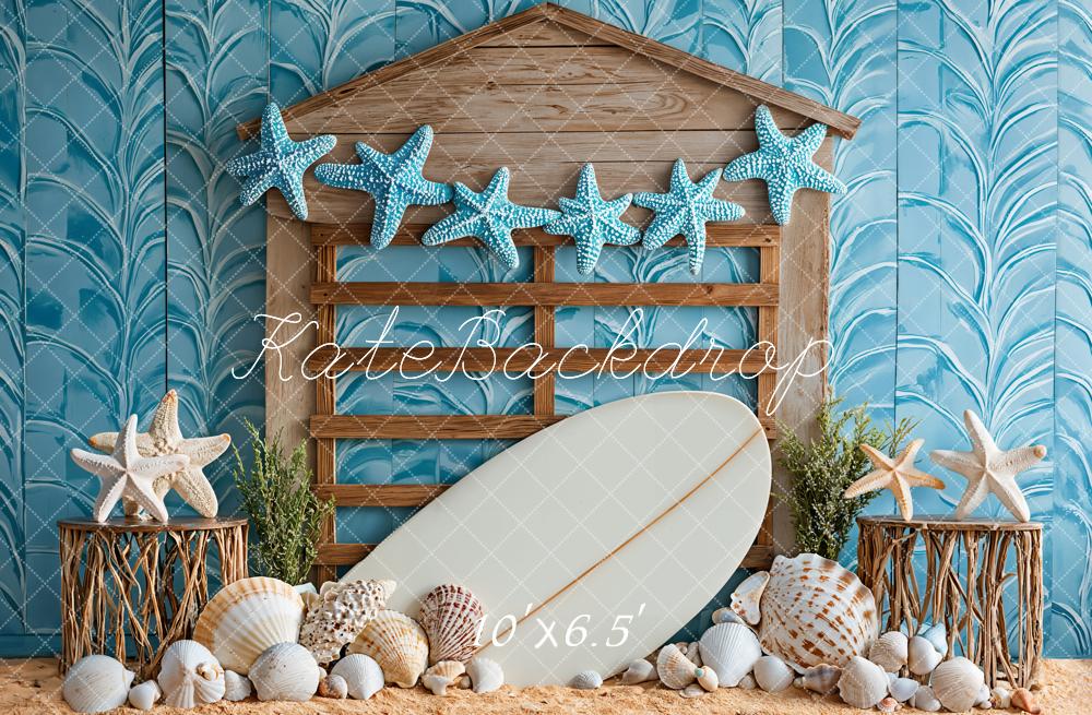 Kate Sommer Seesterne Muscheln Blau Hintergrund Entworfen von Emetselch