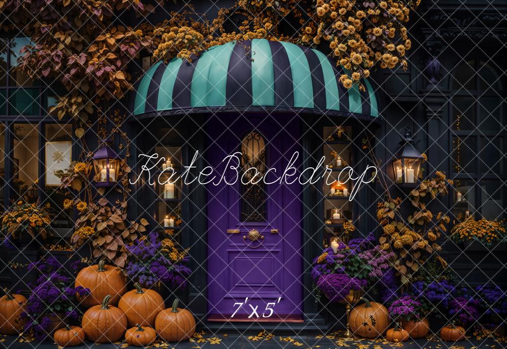 Kate Halloween Kürbisse Tür Lila Hintergrund Entworfen von Emetselch - Kate Backdrop.de
